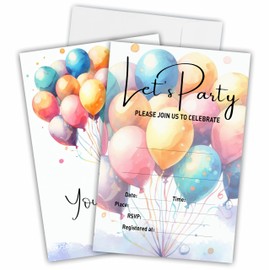 Colorful Balloons Birthday Party Invitations With Envelopes - Let's Party - Birthday Celebration, Invites For Kids,Adults,Teens,Party Supplies(Set Of 20) - A09