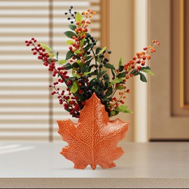 Fall Maple Leaf Ceramic Vase, Farmhouse Fall Home Decor Flower Vase for Coffee Table Centerpiece, Living Room & Dining Room Decorative