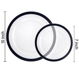 U-QE 200 Pcs Clear and Black Plastic Plates - Black Plates Disposable Heavy Duty - Black Plastic Plates for Party - Include 100 Plastic Dinner Plates 10'' & 100 Plastic Dessert Plates 7''(Heavyweight)