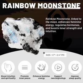 Orientrea Raw Rainbow Moonstone Rough Crystal with Clear Quartz, Natural Rainbow Moonstone Crystal and Healing Stones for Tumbling, Decoration, Polishing, Wire Wrapping, Wicca & Reiki 2PCS