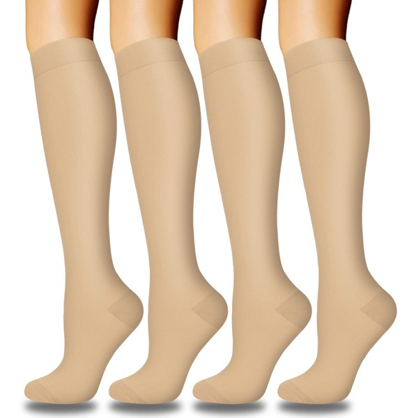 Calcetines de compresión para mujeres y hombres circulación (4 pares) – El mejor apoyo para enfermeras, correr, senderismo, médico, embarazo, Surtido de 15 - 4 pares, Grande - extra grande