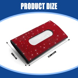 HQRNYP Bling Car Sun Visor Tissue Box Holder, Visor Accessories, Rhinestone PU Leather Crystal Sparkling Napkin Holder, Auto Sun Visor Paper Towel Cover Case Accessories for Most Cars (Red)
