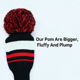 3 or 4 Pack Pom Golf Head Covers for Woods 1 3 5 Driver Fairway Hybrids Golf Wood Head Cover Set with Number Tag Knitted Golf Head Covers (Dark 1335)