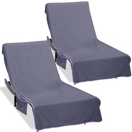 Ruikyhom Super Soft & Thick Lounge Chair Towel Cover (Pack of 2),Chaise Lounge Cover with Pockets,Beach Chair Cover for Pool Beach Garden Courtyard and Trips,85 x 30 in Pool Chair Cover,Gray