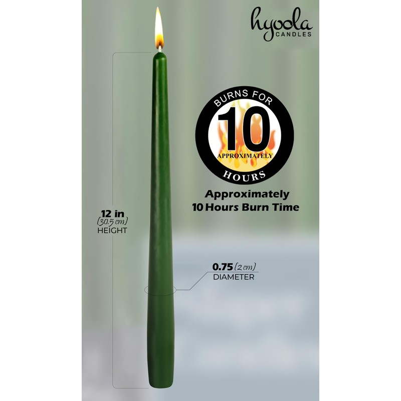 Hyoola Tall Taper Candles - 12 Inch Hunter Green Unscented