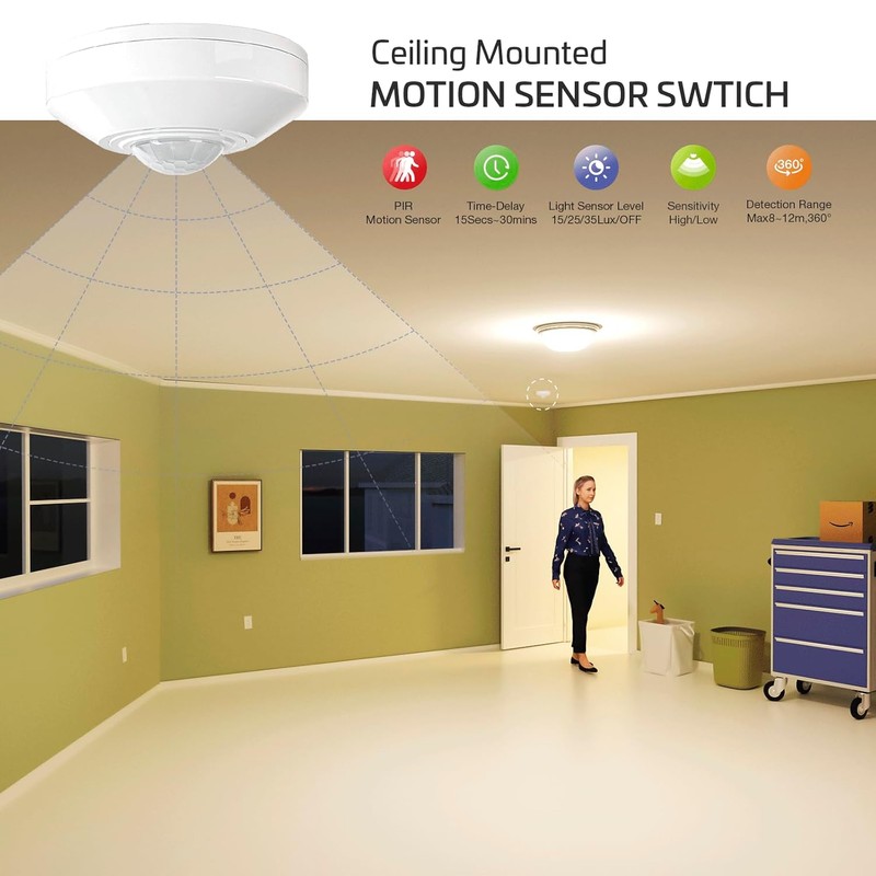 RAYZEEK 360 Degree Ceiling Mount Occupancy Sensor Switch, 5A,120V, High
