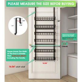 Mefirt Over The Door Pantry Organizer, Pantry Storage and Organization, 6-Tier Adjustable Hanging Baskets, Metal Wall Mount Spice Rack Seasoning Shelves for Home & Kitchen, Laundry Bathroom - Black