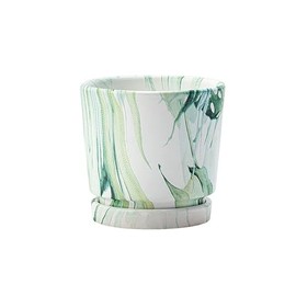 Napco Faux Marbled Pattern 4 x 4 x 3.5 inches Kelly and Hunter Green Ceramic Flower Succulent Plant Pot Planter Container Holder with Saucer Tray, Indoor Outdoor Garden Décor, 14787