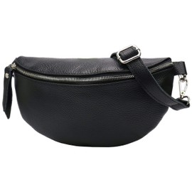 SH Leder ® Karla G359 Real Leather Waist Bag for Women Men Unisex Belt Bag for Festival Travel Bum Bag Medium Crossbody Bag Women Leather Bag 27 x 15 cm, black