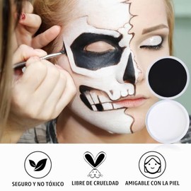 BOBISUKA Kit de pintura facial a base de aceite para Halloween, en blanco y negro, pintura facial para adultos, no tóxica, de gran capacidad, para cos