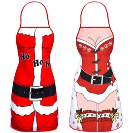 Nialnant 2 Pack Christmas Aprons for Women Men Chef, Funny Couples Cooking Aprons for Kitchen Cleaning Grill Party Baking BBQ, Cute Baking Aprons for Birthday Housewarming Thanksgiving Christmas