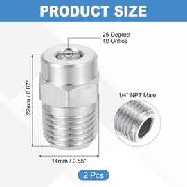 uxcell 2Pcs Pressure Washer Nozzle, Stainless Steel Thread Nozzles Tips, Universal Replacement for Undercarriage Cleaner Water Broom, 1/4 Inch NPT Male, 25 Degree 040 Orifice