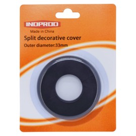INDPROD Wall Split Flange, Fit 1.3"/33mm Outer Diameter Pipe, Self-Adhesive Escutcheon Plate with Buckle, ABS Round Pipe Cover Decoration Plumbing Cover Plates for Bathroom Kitchen, Black, 1 Piece