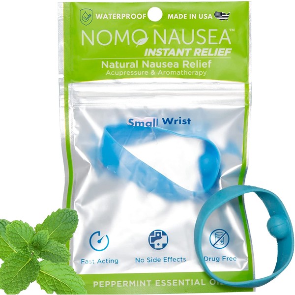 NoMo Nausea Bands Blue Instant Natural Nausea Band, Peppermint Oils with Acupressure and Aromatherapy, Morning & Motion Sickness, Hangover Relief, Anti-Nausea Pregnancy, Waterproof Small