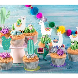 Llama Cactus Alpaca decoración para cupcakes (48 piezas), llamas de taco mexicanas Fiesta Cinco De Mayo Suministros para fiestas de cumpleaños, baby shower