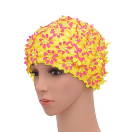Medifier Swim cap Floral Petal Retro Style Bathing Caps for Women Yellow