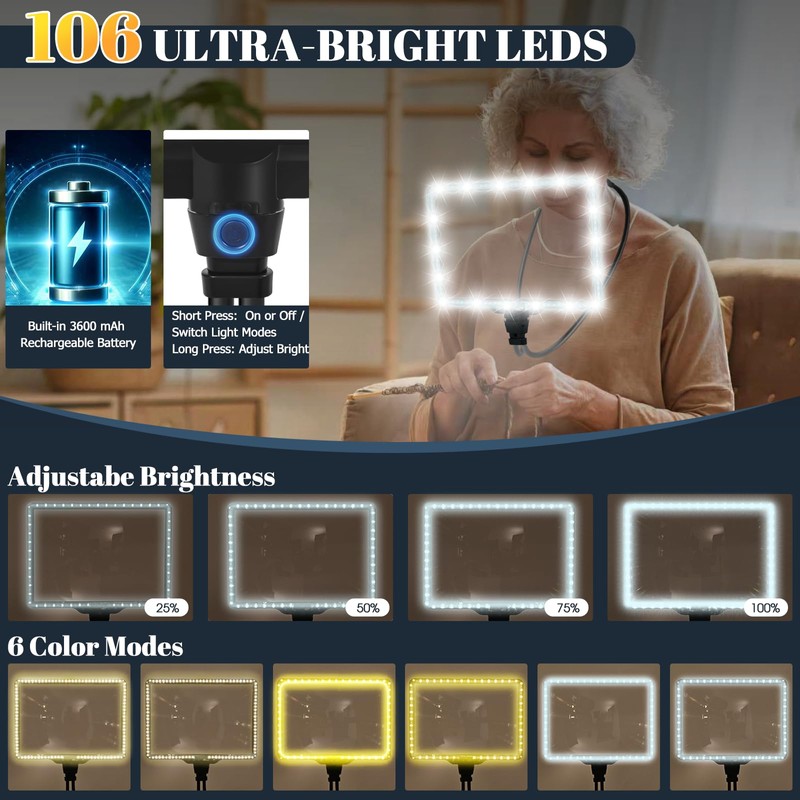 Large Magnifying Glass with Light Hands Free, Rechargeable Page Magnifier