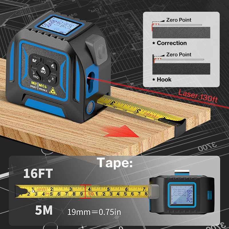 2-in-1 Laser Tape Measure, Lytool 130Ft/40m Laser Measurement Tool, 16Ft/5m