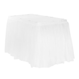 CVL 1 Pc, Tulle Tutu 21Ft Table Skirt - White for Ballerina-Inspired Parties, Kid's Parties, Bridal Showers, Quinceaneras & Wedding Receptions