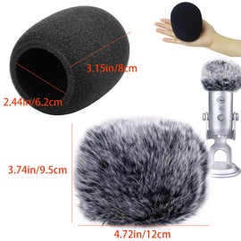 Hezhou Pack of 2 Foam Pop Filter Furry Pop Protection Microphone Wind Protection Microphone Pop Filter Replacement (for Blue Yeti, Yeti Pro Microphones)
