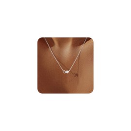 BERISO Silver Heart Initial Necklace for Women,Silver Plated CZ Heart Letter Pendant Necklace