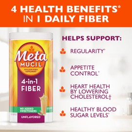 Metamucil, Psyllium Husk Powder, Unflavored with No Added Sweeteners, 114 Servings, 4-in-1 Fiber Supplement, Daily Psyllium Husk Fiber Powder Help Support Digestive Health by Promoting Regularity*