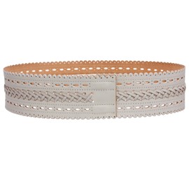 2 7/8" (72mm) Wide High Waist Perforated Braided Leather Belt, White | m 33"-36"