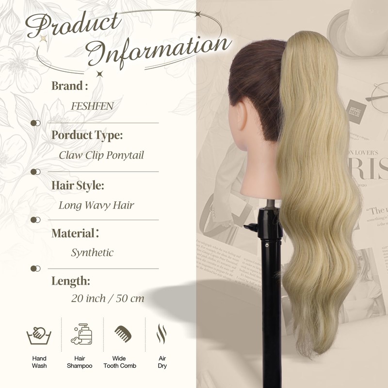 FESHFEN Ponytail Extensions Clip, 50 cm Hair Extensions Braid Long