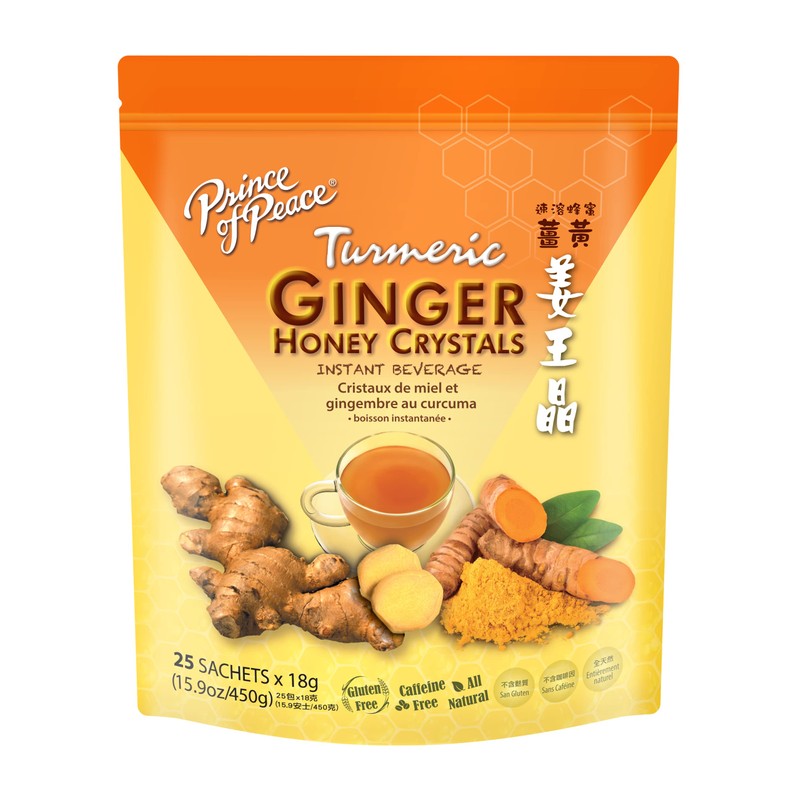 Prince of Peace Instant Ginger Honey Crystals w/Turmeric, 25 Sachets