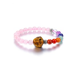 Jovivi Chakra Crystal Bracelets Women Men 7 Chakra Rose Quartz Stone Beaded Bracelet, 8mm Buddha Bead Stretch Bracelet, Buddha Bead Bracelet for Yoga Meditation Spiritual Gifts