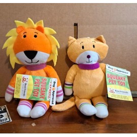 Monkeez Lot of 2 Monkeez and Friends Lion & Cat 10" Plush Dog Safe Squeaky Toys