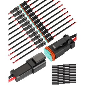 NAOEVO 2 Pin DT Connectors Waterproof, 2 Wire Connector 16 AWG Automotive Electrical Connector, 2 Pin Connectors Male and Female Wire with Heat Shrink Tubing for Car Truck Boat, 12 Kits