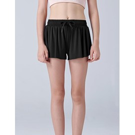 3 Pack Girls Flowy Shorts with Spandex Liner 2-in-1 Youth Butterfly Skirts for Fitness, Running, Sports (Set 8, Youth Small) Blacks