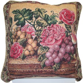 DaDa Bedding Parade of Fruit and Rose Woven Decorative Pillow 18 Inches