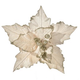 WishTip Christmas Poinsettia 10pcs 10-Inch Large Christmas Flowers Picks Spray Artificial Velvet Glitter Flower Ornaments for Christmas Tree Wreath Garland Decoration (Light Champagne)