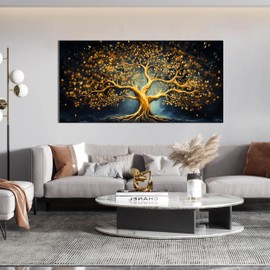 Ouzzlie Black Art for Office Decor Tree Wall Decor Living Room Modern Large Gold Canvas Wall Art for Bedroom 29" x 59"