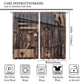 Industrial Tools Theme Curtain, Craft Equipment with Carpenter Pattern of Obsolete Mechanical Tools, Room Bedroom Garage Blackout Decorative Curtain 2 Pieces 42x45in