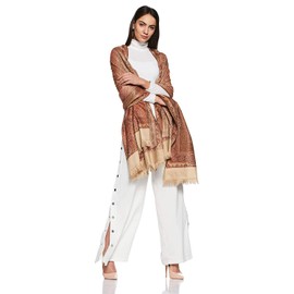 Weavers Villa Women's Pashmina Wool Blend Indian Handicraft Woven Shawls, Scarf, Wraps, Gift for Women [Large Size: 40" X 80"], Beige, [Size: 40 X 80 Inches]