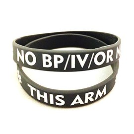 NO/BP/IV Needles this Arm - Adult Silicone Bracelet (Lot of 2) Grey
