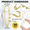 30pcs Heavy-Duty Safety Pins, 3-Loop Decorative Brooch Pins