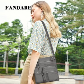 FANDARE Lightweight Shoulder Bag Women's School Bag Handbags Small Women PU Leather Waterproof Leisure Sports Work Outdoor Travel Messenger Bags, gray, Elegant