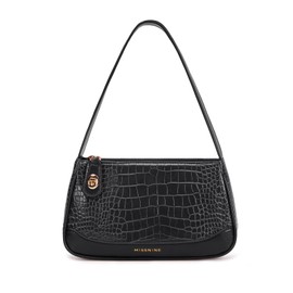 Missnine Shoulder Bag for Women, Anti-theft Small Purse Crocodile Pattern Clutch Purses, Cute Mini Leather Hobo Handbag with turnlock closure, Black