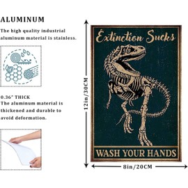 EMOHAT Funny Dragon Metal Tin Sign Extinction Sucks Wash Your Hands Dinosaur Sign Dinosaur Wall Art For Bathroom Home Living Room Bar Wall Decor 8x12 Inch