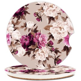 Absorbent Cup Holders Car Coasters,2 Pack Ceramic Stone Drinks Coaster Set for Women Man 2.56"(Watercolor Floral)