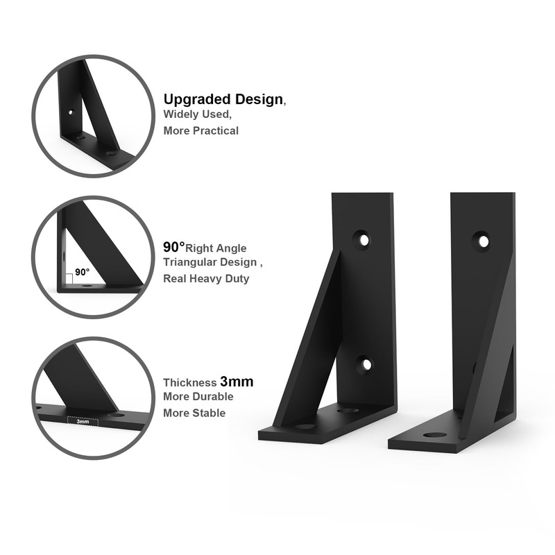 SOGAL Shelf Bracket 3 Inch x 4 Inch,Black Shelf Brackets,Small