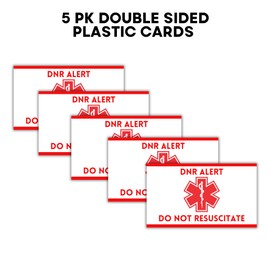 DNR Do Not Resuscitate Plastic Wallet Sized Card 5pk 2x3.5” ICE Emergency Contact Elderly Instructions Quick Reference Red for EMT Medical Personnel Directive