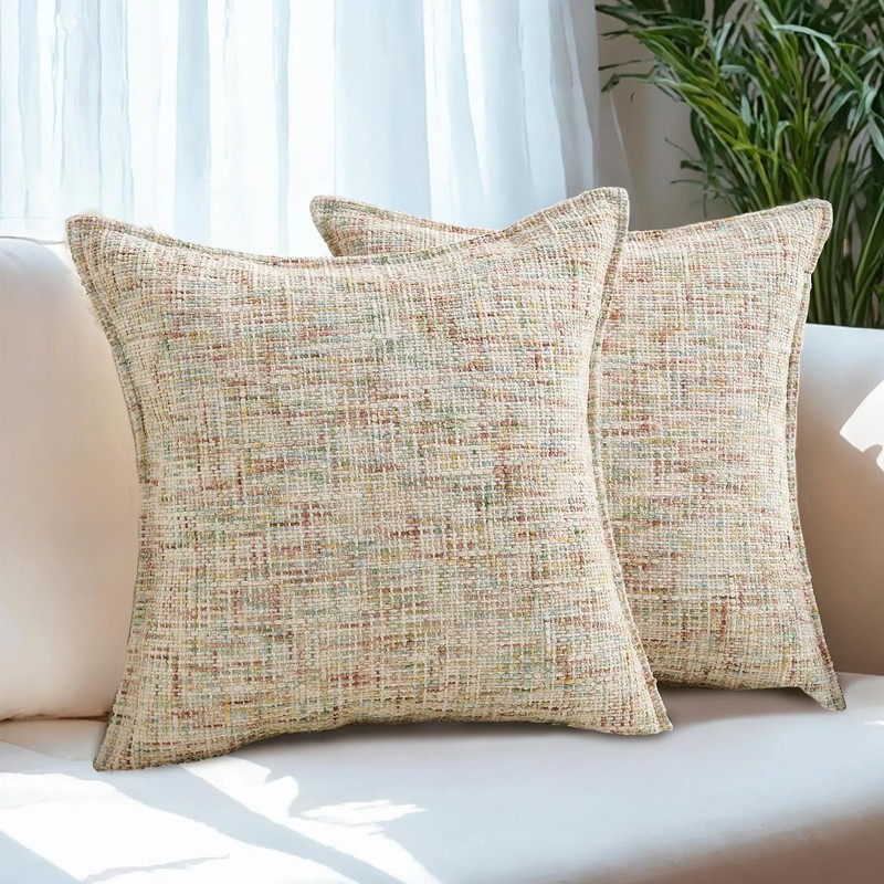 HAUSSY Pack of 2 Chenille Tweed Throw Pillow Covers 12x20