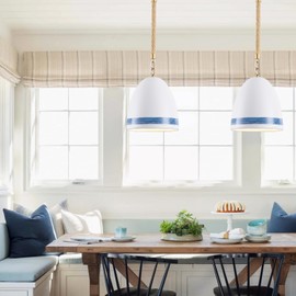 FookChak Coastal White Pendant Light Metal Dome Kitchen Island Pendant Lighting with Chain 10in Large Pendant Hanging Light Over Dining Table, Beach Ceiling Pendant Lights for Entryway Hallway