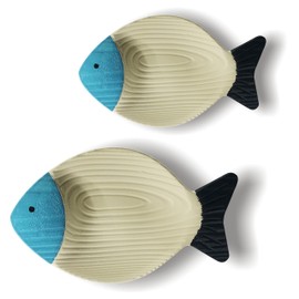 CSWLJS 2PC Beach Decor for Home or Ocean Decor Fish Hanging Wall Art Coastal Decor Ocean Bathroom Decor Nautical Wall Decor, Fish Decor for Bathroom, Patio or Pool. White and Blue Wooden Vintage