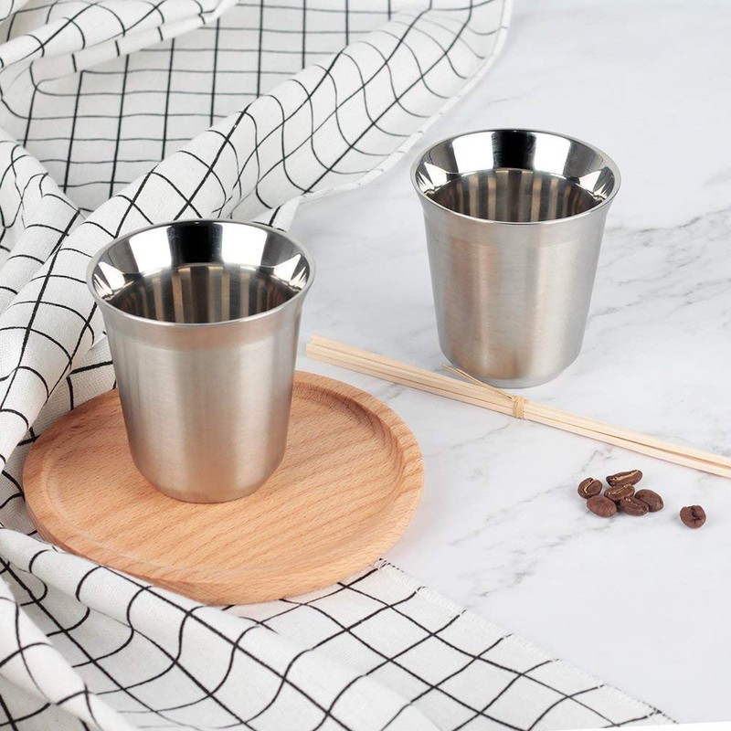RECAPS 80ml Stainless Steel Espresso Cups Set - 2 Pack